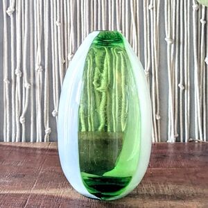 Handmade Green & White Blown Glass Flower Vase – Elegant Cylinder for Wildflower